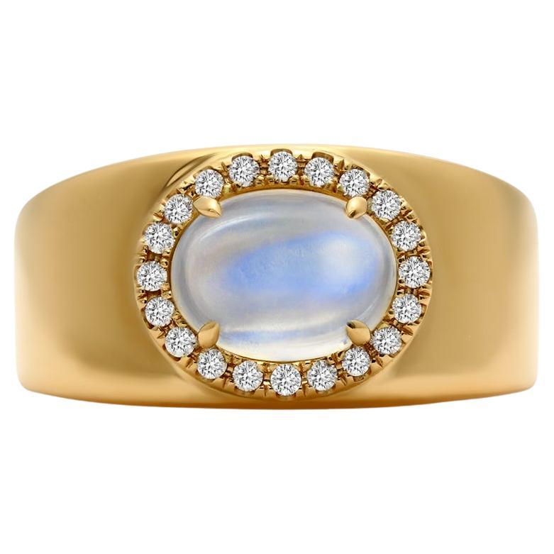 Statement Royal Blue Moonstone Ring with Diamond Accent For Sale at