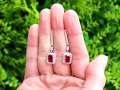 2.00 Carat Ruby and 1.50 Carat Diamond Platinum Drop Earrings Circa 2000