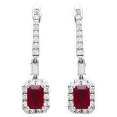 2.00 Carat Ruby and 1.50 Carat Diamond Platinum Drop Earrings Circa 2000