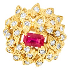 2.00 Carat Ruby and Diamond Floral Style Ring