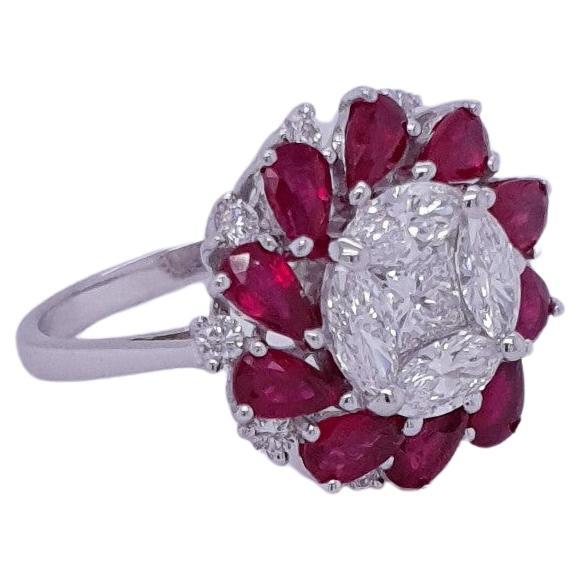 Pear Cut 2.00 Carat Ruby and Diamond Illusion Ring in 18 Karat Gold For Sale
