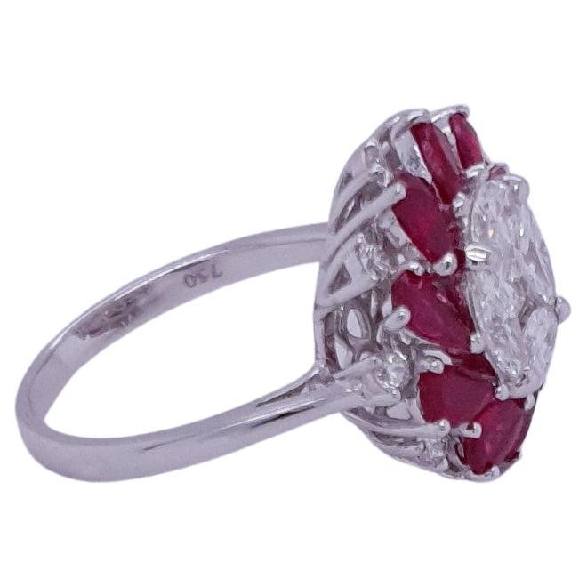 Women's or Men's 2.00 Carat Ruby and Diamond Illusion Ring in 18 Karat Gold For Sale