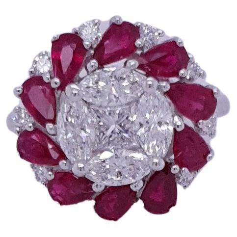 2.00 Carat Ruby and Diamond Illusion Ring in 18 Karat Gold For Sale