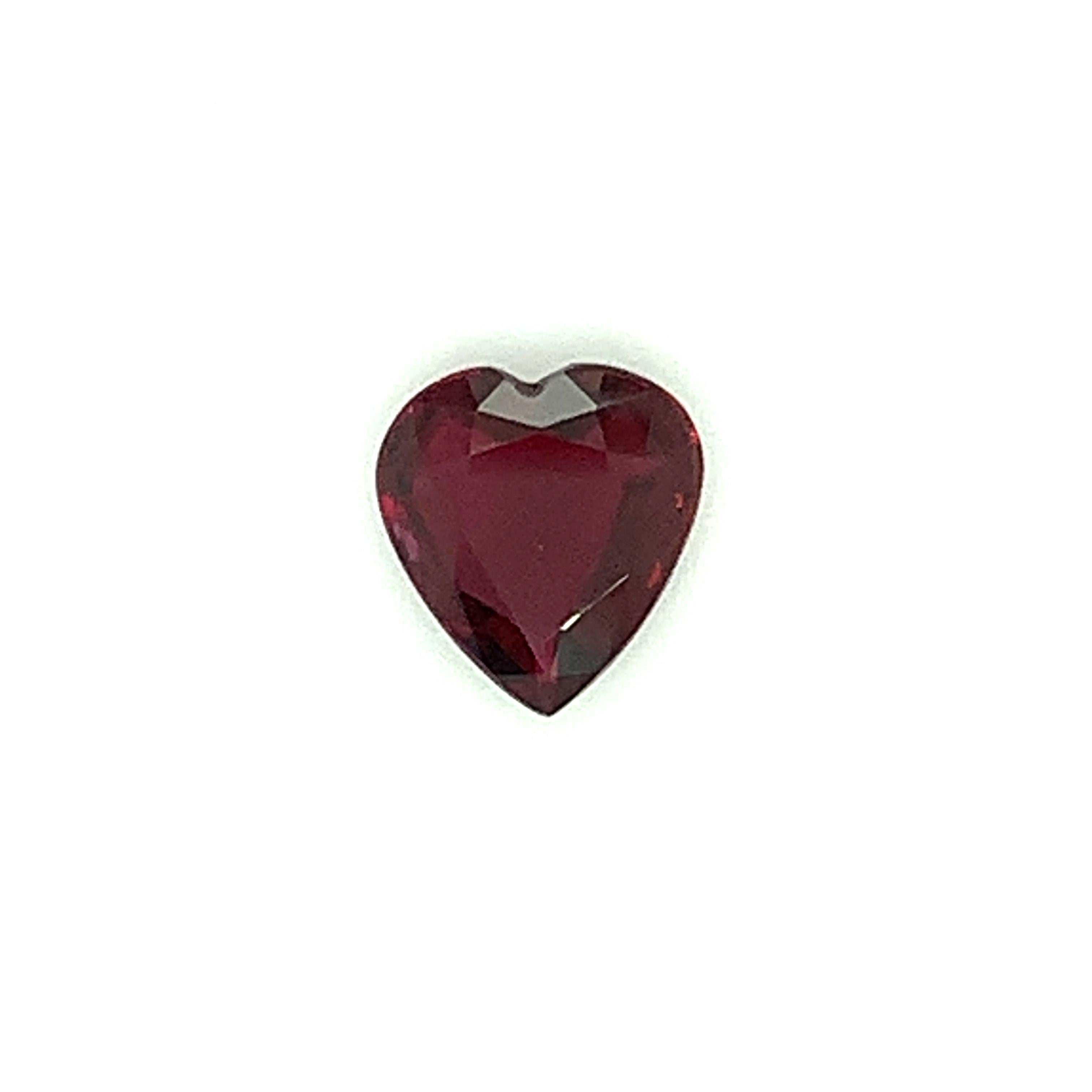 This heart-shaped ruby weighs exactly 2.00 carats and has beautifully rich, saturated color! It measures 9.31 x 8.66 x 2.92 millimeters and would be stunning set as a ring or pendant with a halo of sparkling diamonds. This gem has no secondary