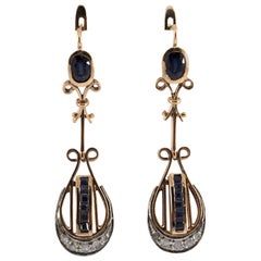 2.00 Carat Sapphire 0.10 Carat White Diamond Yellow Gold Lever-Back Earrings