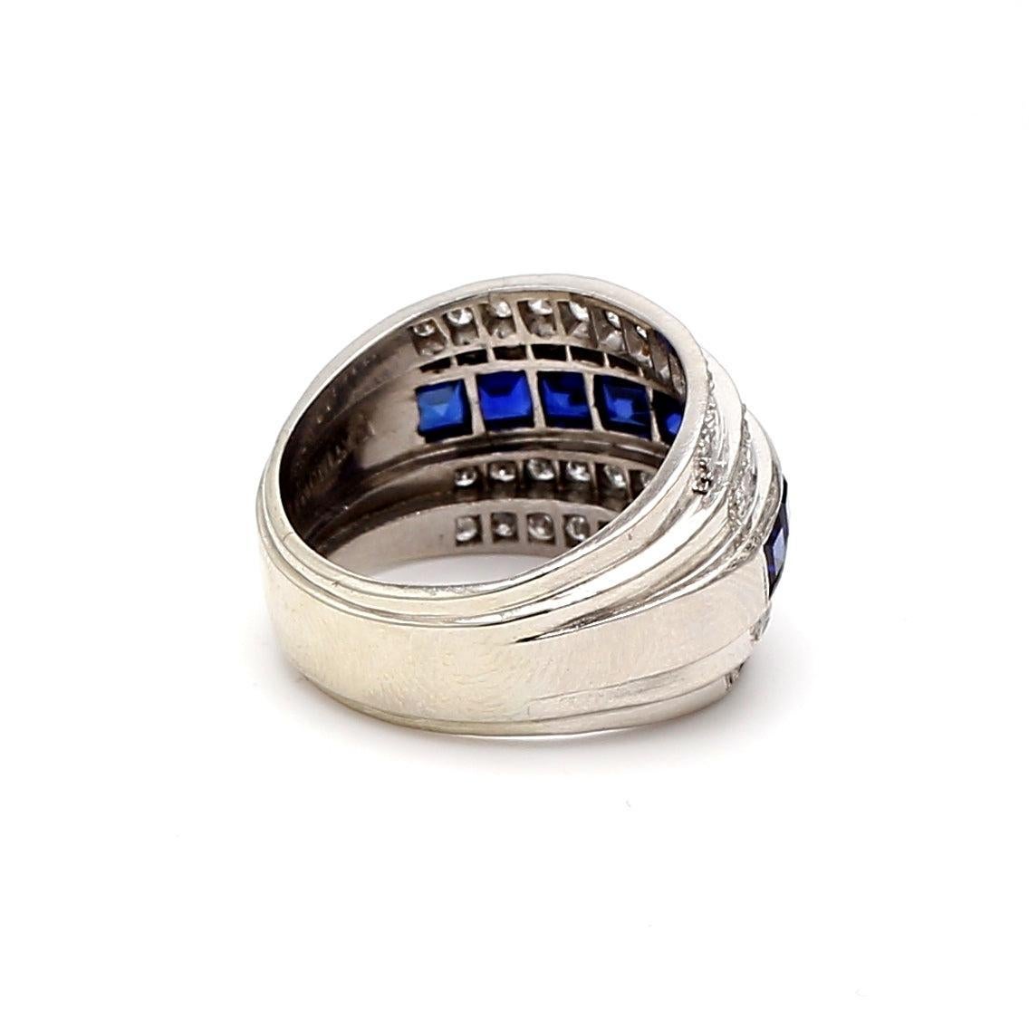 Bague jonc en platine avec saphir de 2,00 carats et diamants ronds de 0,61 carat Bon état - En vente à New York, NY
