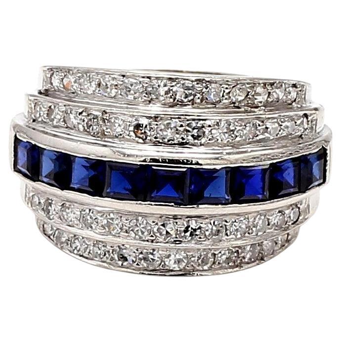 2.00 Carat Sapphire 0.61 Carat Round Diamond Platinum Band Ring