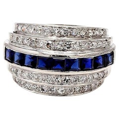 2.00 Carat Sapphire 0.61 Carat Round Diamond Platinum Band Ring
