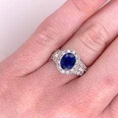 2.00 Carat Sapphire with 1.00 Carat Diamond Halo 18 Karat Ring, Ceylon