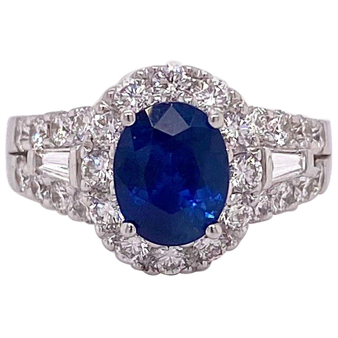 2.00 Carat Sapphire with 1.00 Carat Diamond Halo 18 Karat Ring, Ceylon
