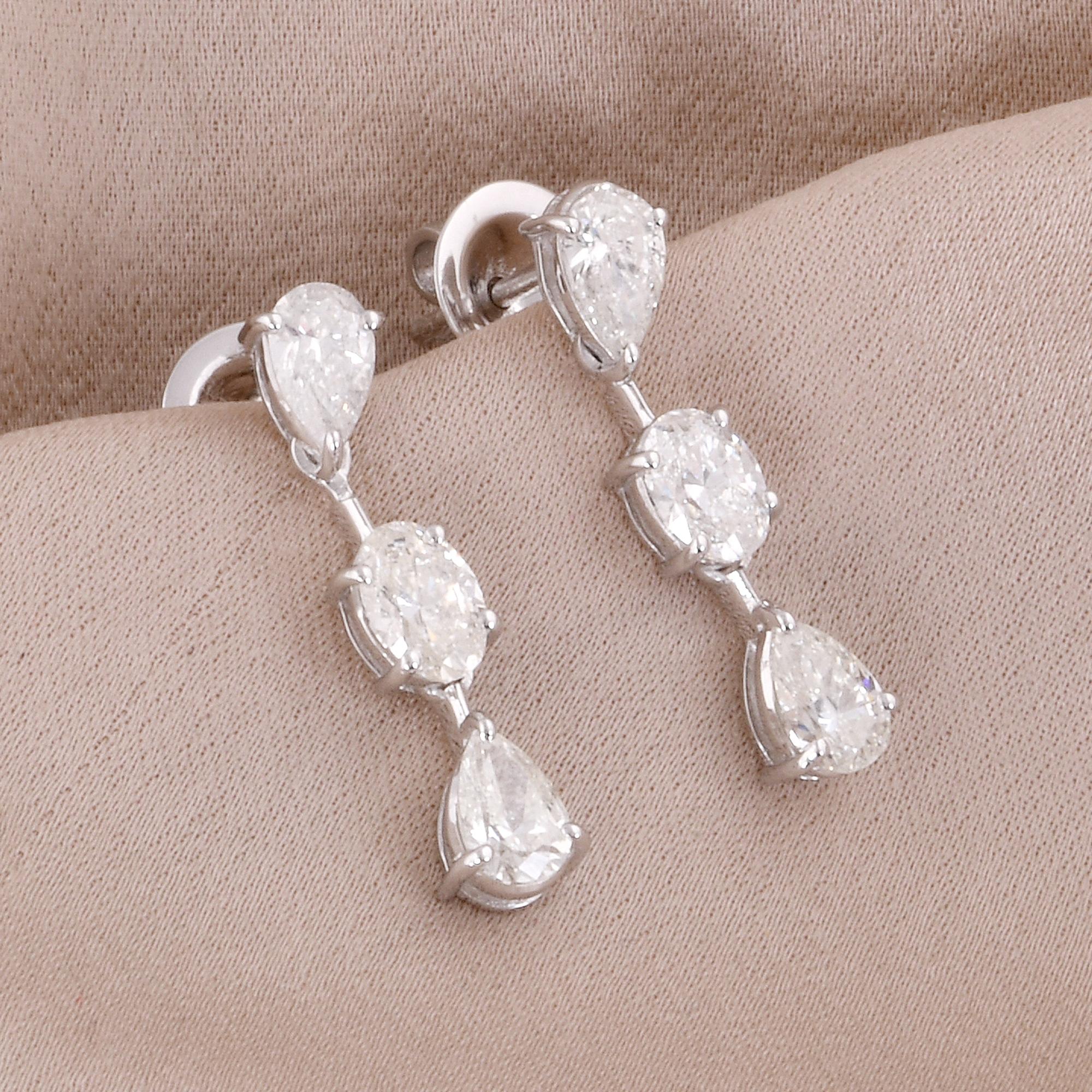 Modern 2.00 Carat SI Clarity HI Color Pear Diamond Dangle Earrings 14 Karat White Gold For Sale