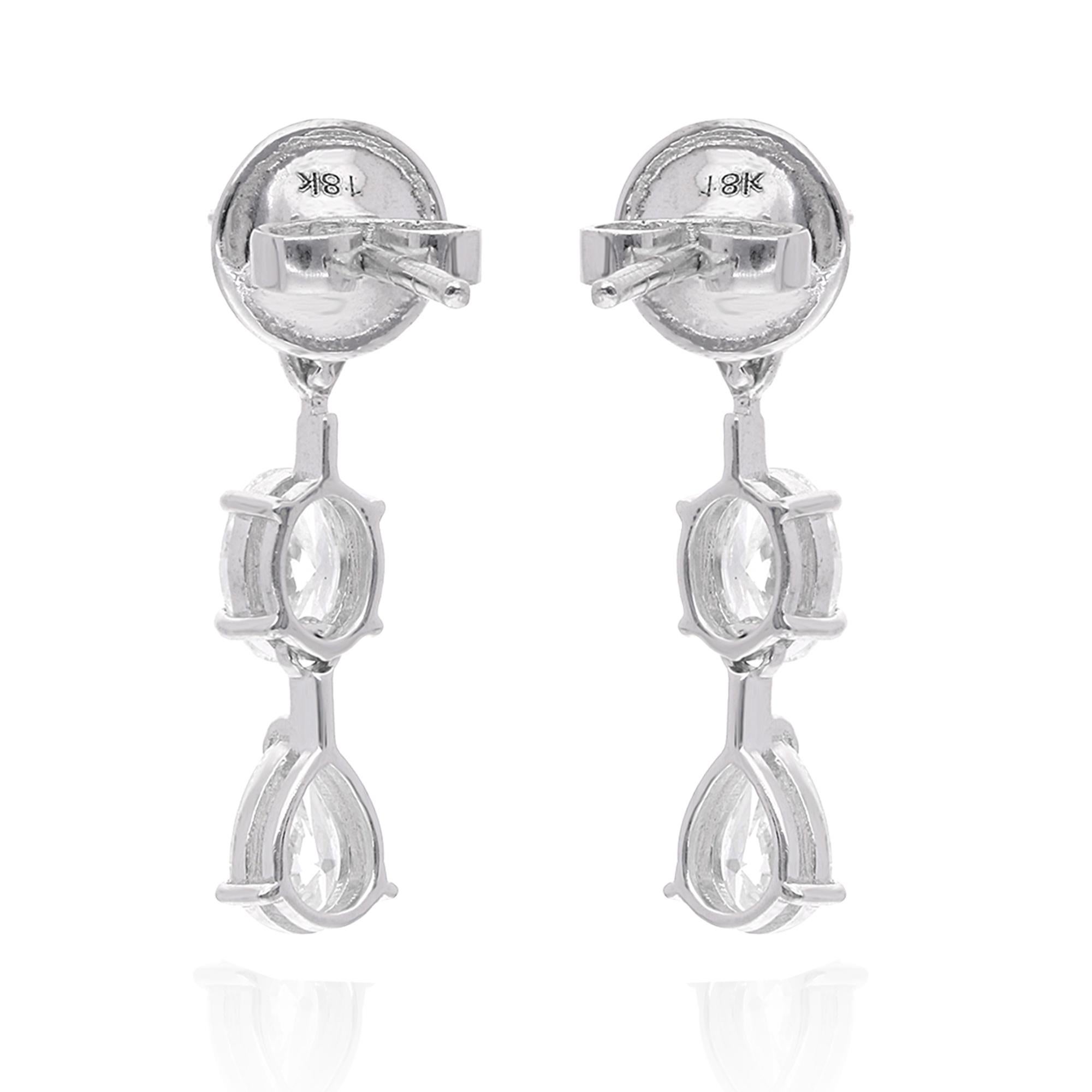 Women's 2.00 Carat SI Clarity HI Color Pear Diamond Dangle Earrings 14 Karat White Gold For Sale
