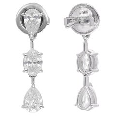 2.00 Carat SI Clarity HI Color Pear Diamond Dangle Earrings 14 Karat White Gold