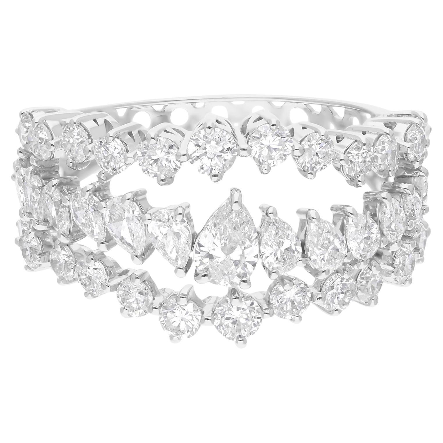 2,00 quilates SI/H Anillo de diamantes redondo pera brillante Joyas de oro blanco de 14 quilates