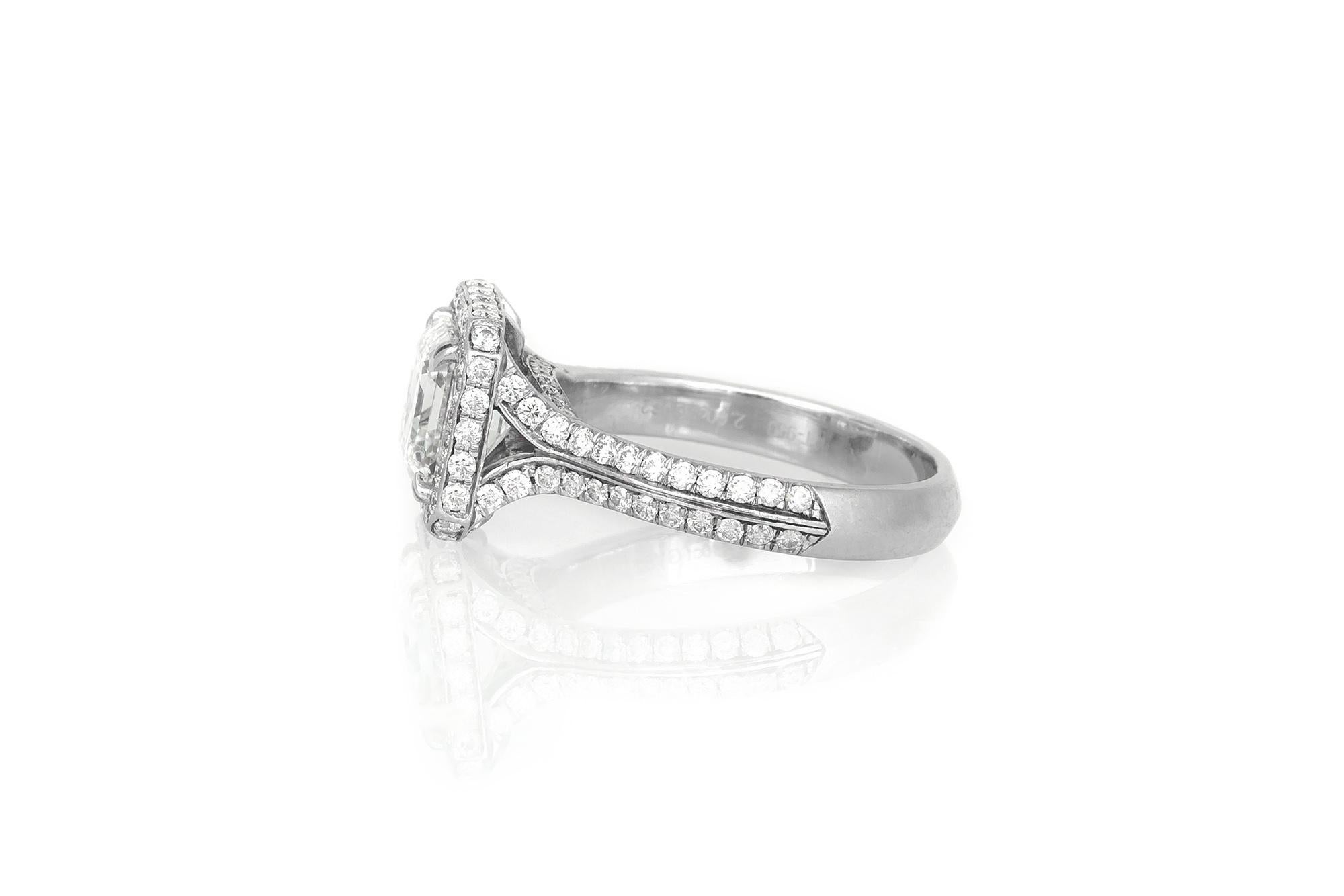 Square Cut 2.00 Carat Square Emerald Cut Diamond Engagement Ring with Halo For Sale