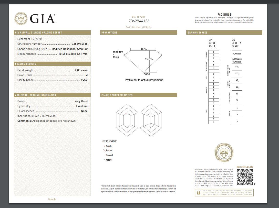 Hexagon Cut 2.00 Carat Step Diamond Set in a Handcrafted Yellow Gold Engagement Ring