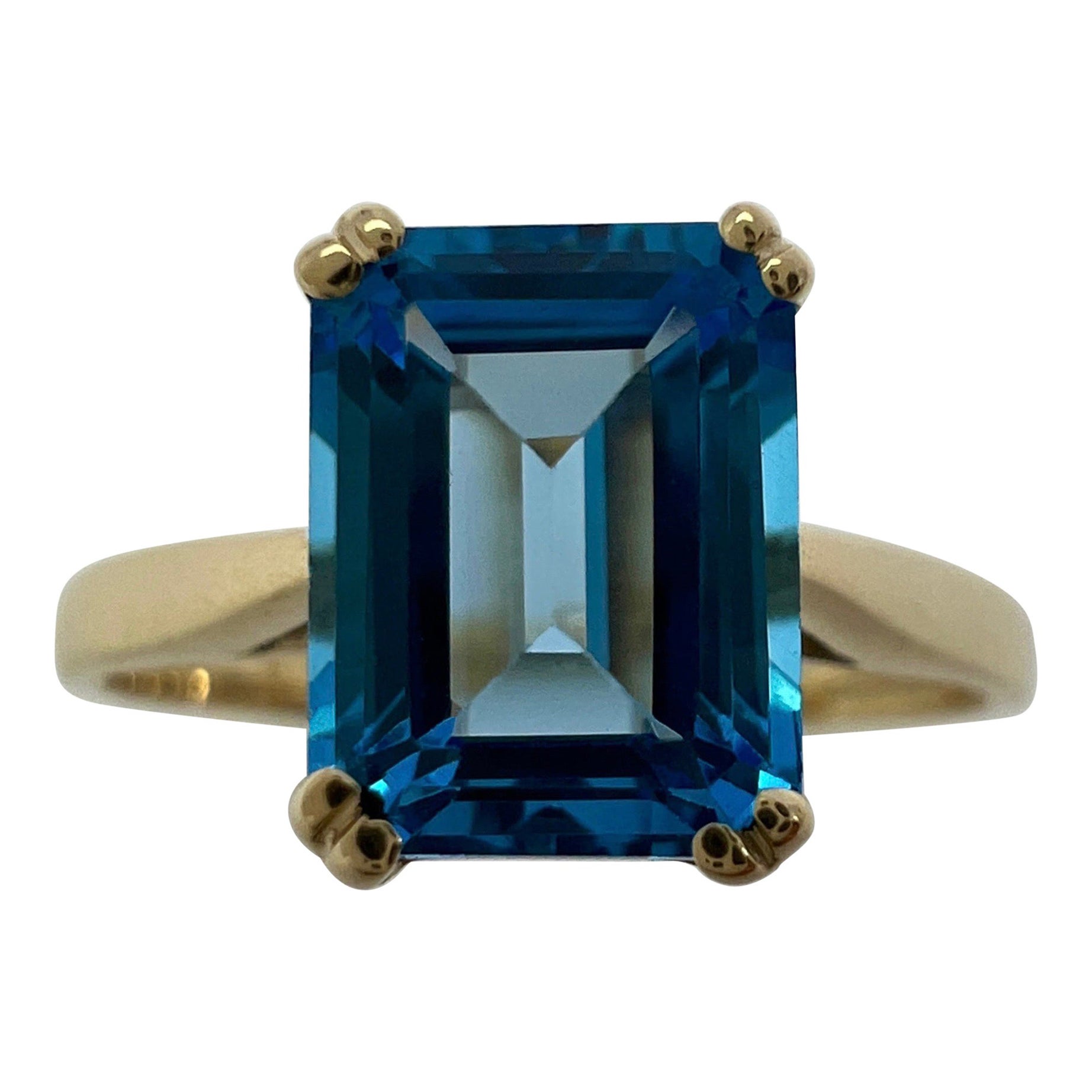 2,00 Carati di Topazio Blu Smeraldo Svizzero Taglio Ottagonale Anello Solitario in Oro Giallo