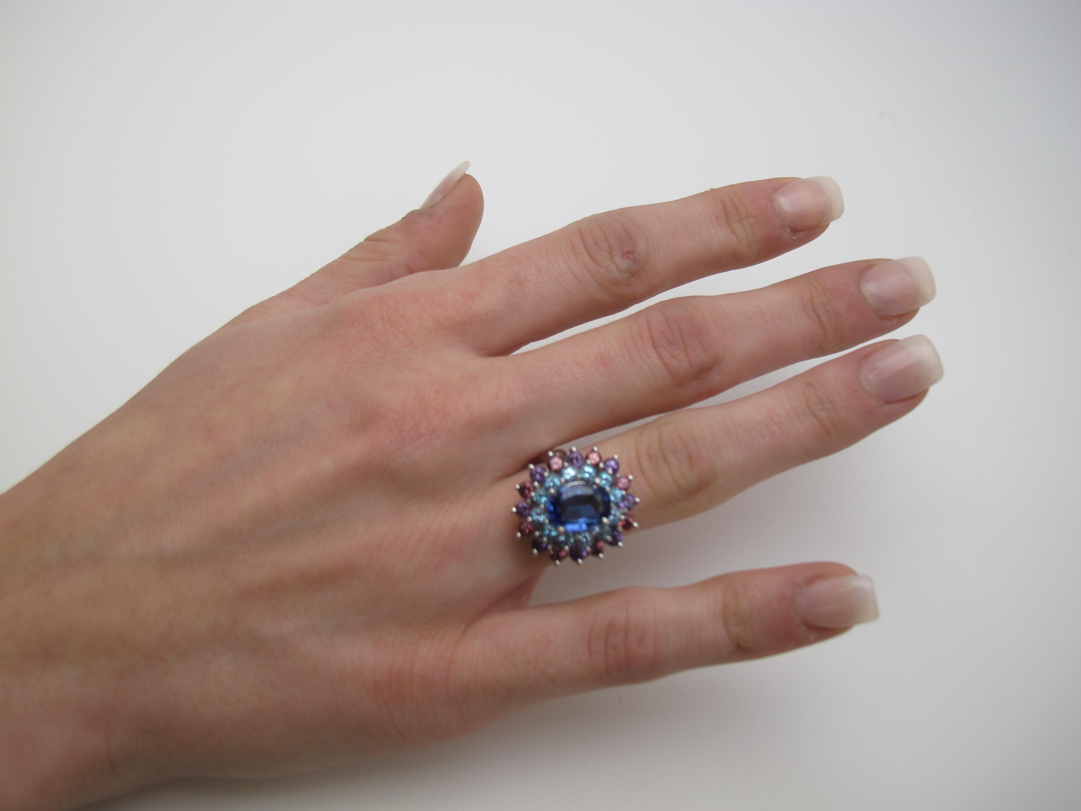 Women's 2 ct. Tanzanite, Amethyst, Garnet, Blue Topaz White Gold Cocktail Cluster Ring