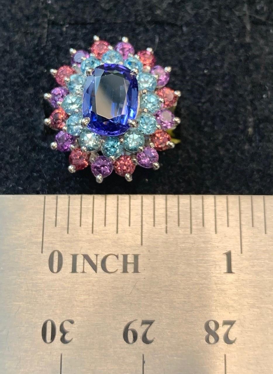 2 ct. Tanzanite, Amethyst, Garnet, Blue Topaz White Gold Cocktail Cluster Ring 4