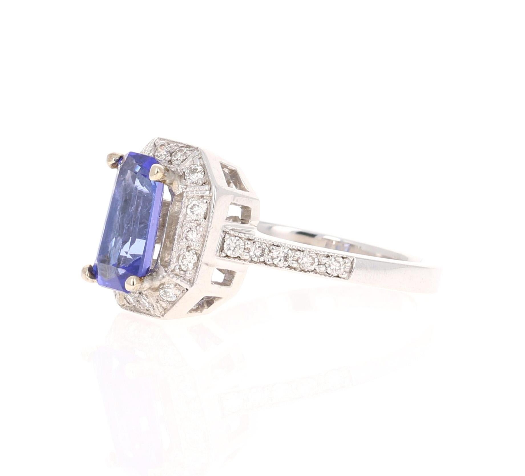 Contemporary  2.00 Carat Tanzanite Diamond 14 Karat White Gold Engagement Ring For Sale