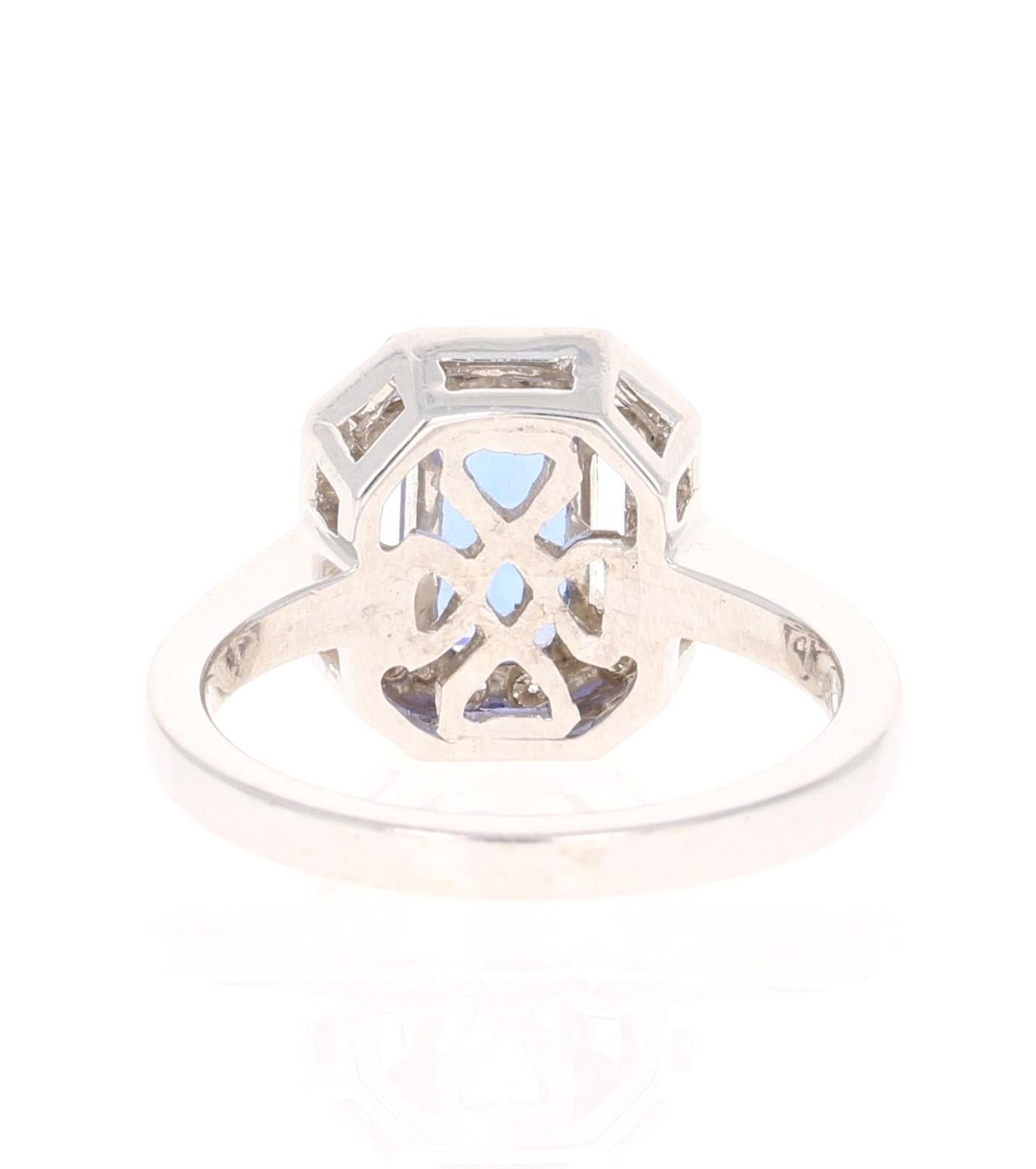 Emerald Cut  2.00 Carat Tanzanite Diamond 14 Karat White Gold Engagement Ring For Sale
