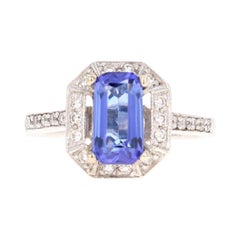Bague de fiançailles en or blanc 14 carats avec tanzanite de 2,00 carats et diamants