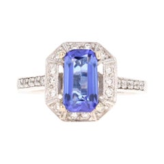  Bague de fiançailles en or blanc 14 carats avec tanzanite de 2,00 carats et diamants