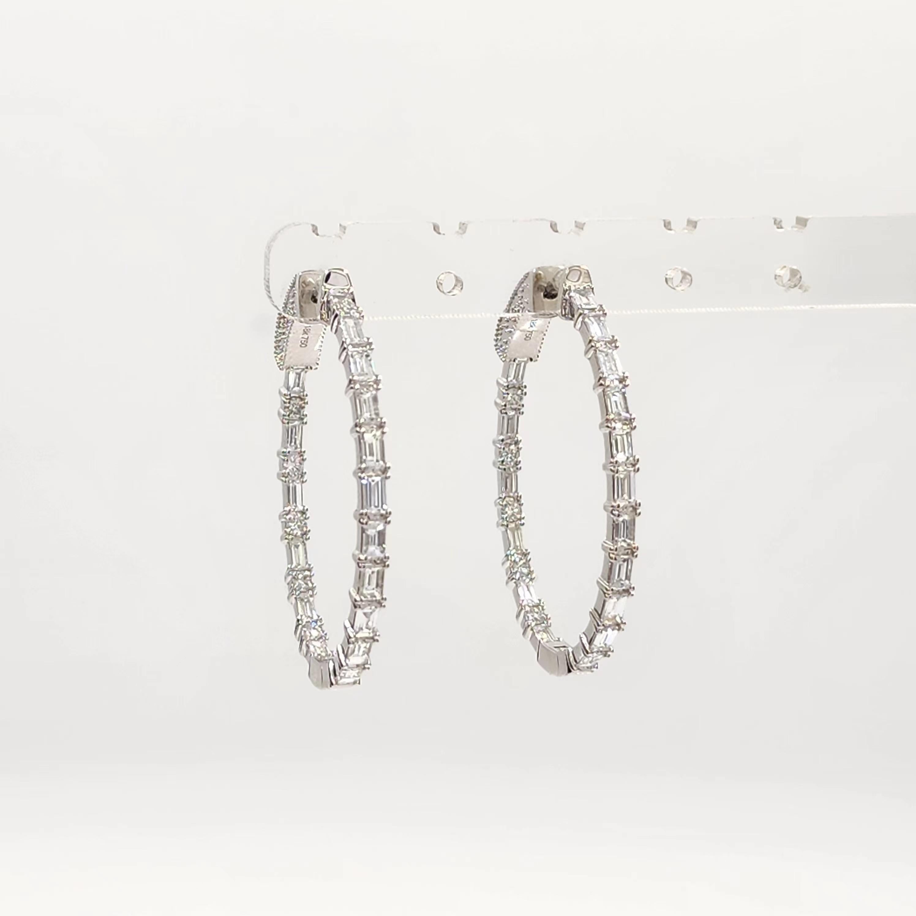 Pendientes de aro de diamantes cónicos de 2,00 quilates en oro blanco de 18 quilates Corte redondo en venta