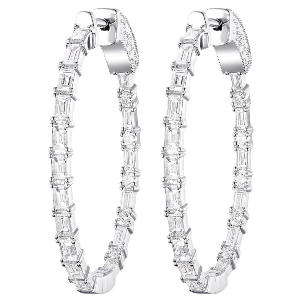 Pendientes de aro de diamantes cónicos de 2,00 quilates en oro blanco de 18 quilates en venta