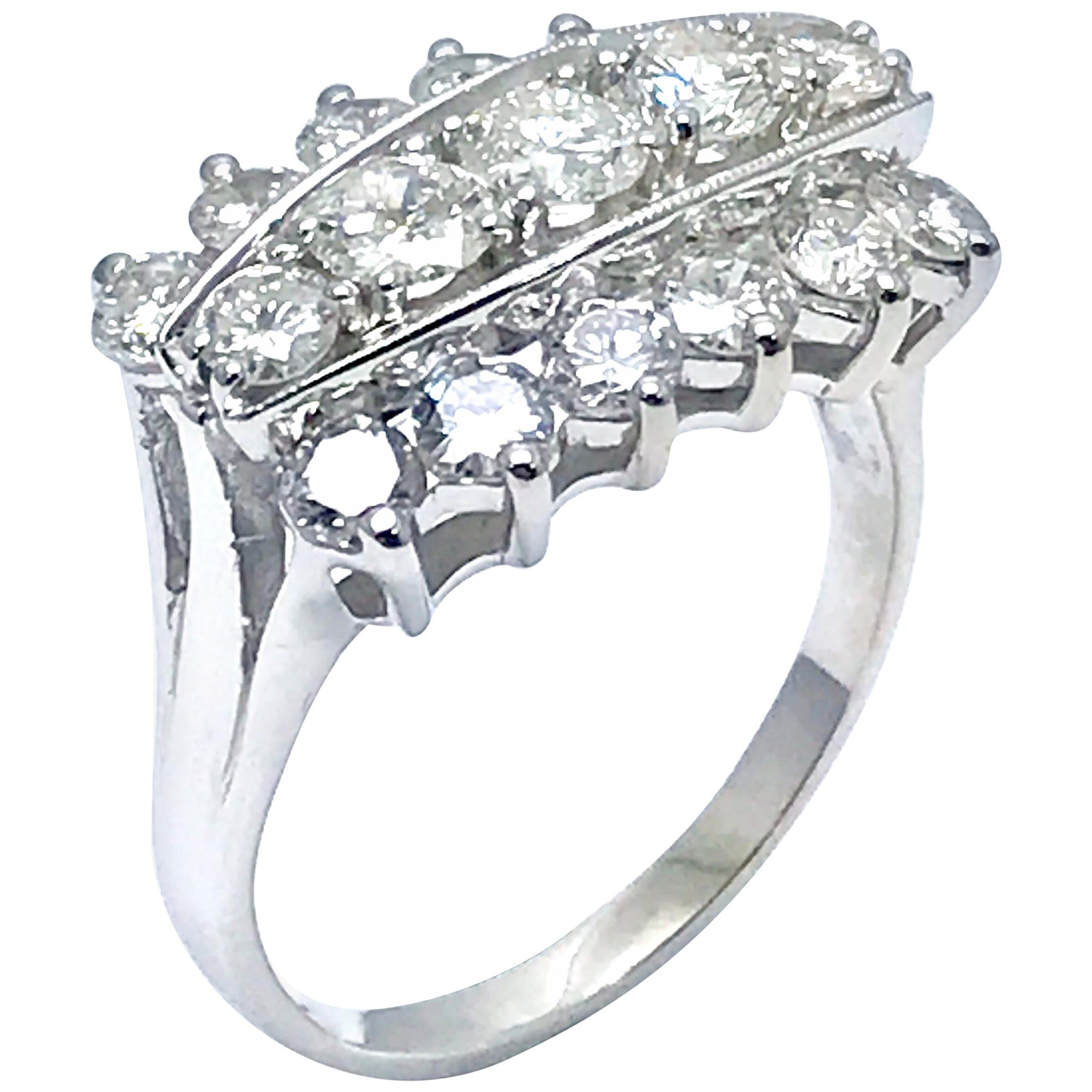 2.00 Carat Three-Row Diamond White Gold Right Hand Ring