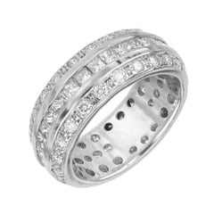 2.00 Carat Three-Row Princess Round Cut Diamond White Gold Wedding Band Ring