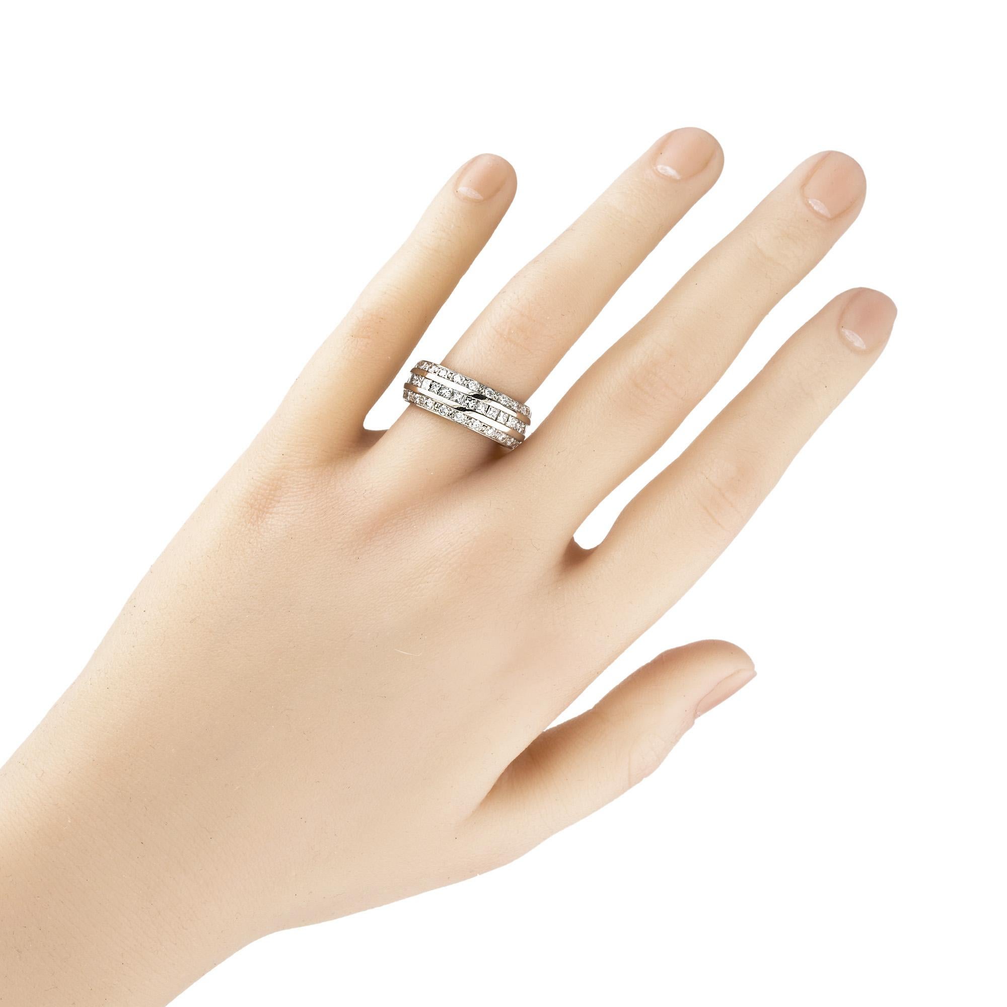 2.00 Carat Three-Row Princess Round Cut Diamond White Gold Wedding Band Ring For Sale 1