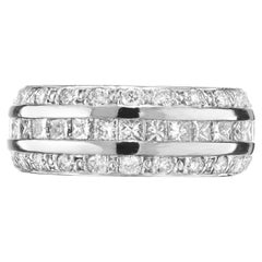 2.00 Carat Three-Row Princess Round Cut Diamond White Gold Wedding Band Ring