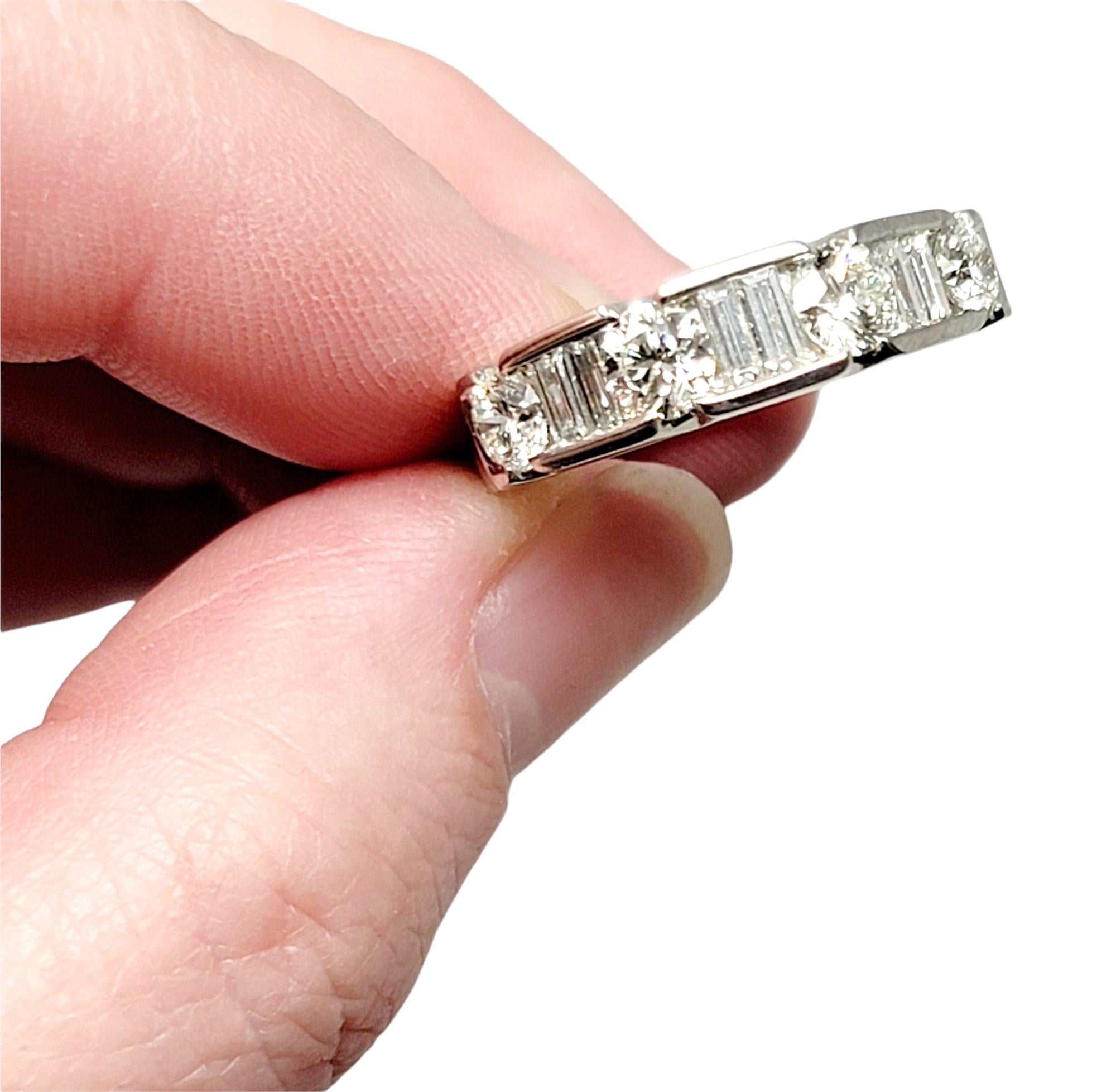 2.00 Carat Total Alternating Baguette and Round Diamond Band Ring in Platinum For Sale 1