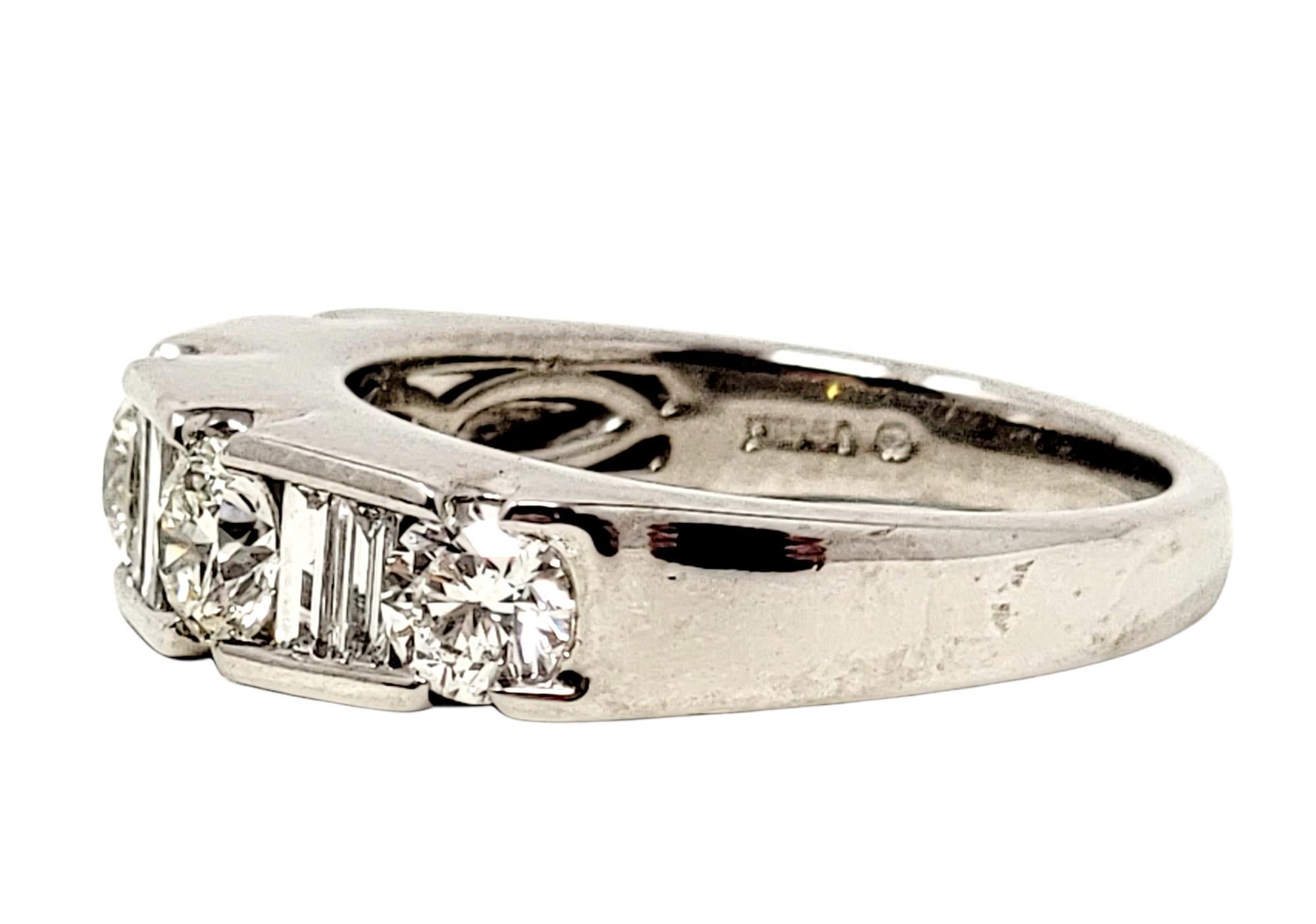 2.00 Carat Total Alternating Baguette and Round Diamond Band Ring in Platinum For Sale 3