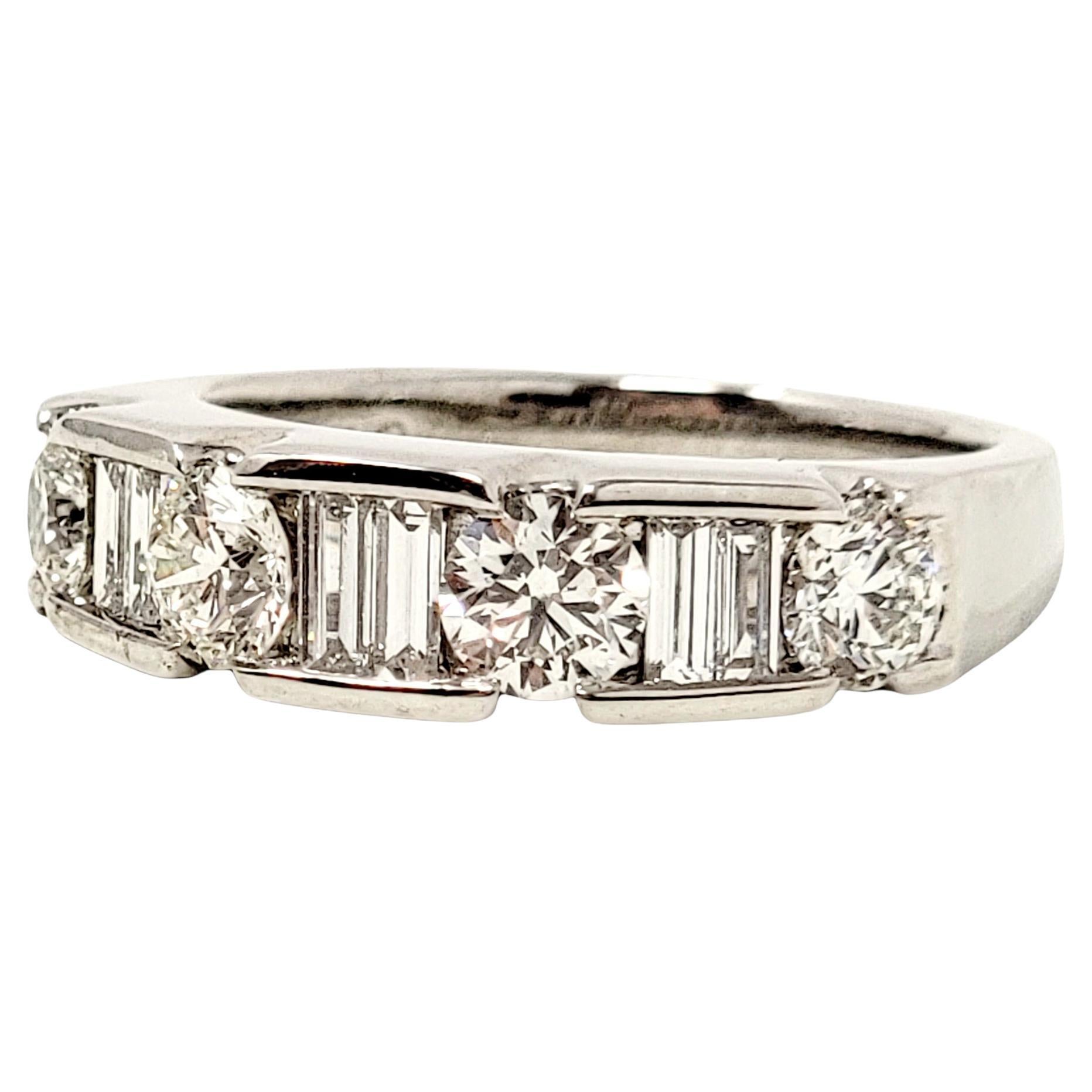 2.00 Carat Total Alternating Baguette and Round Diamond Band Ring in Platinum For Sale