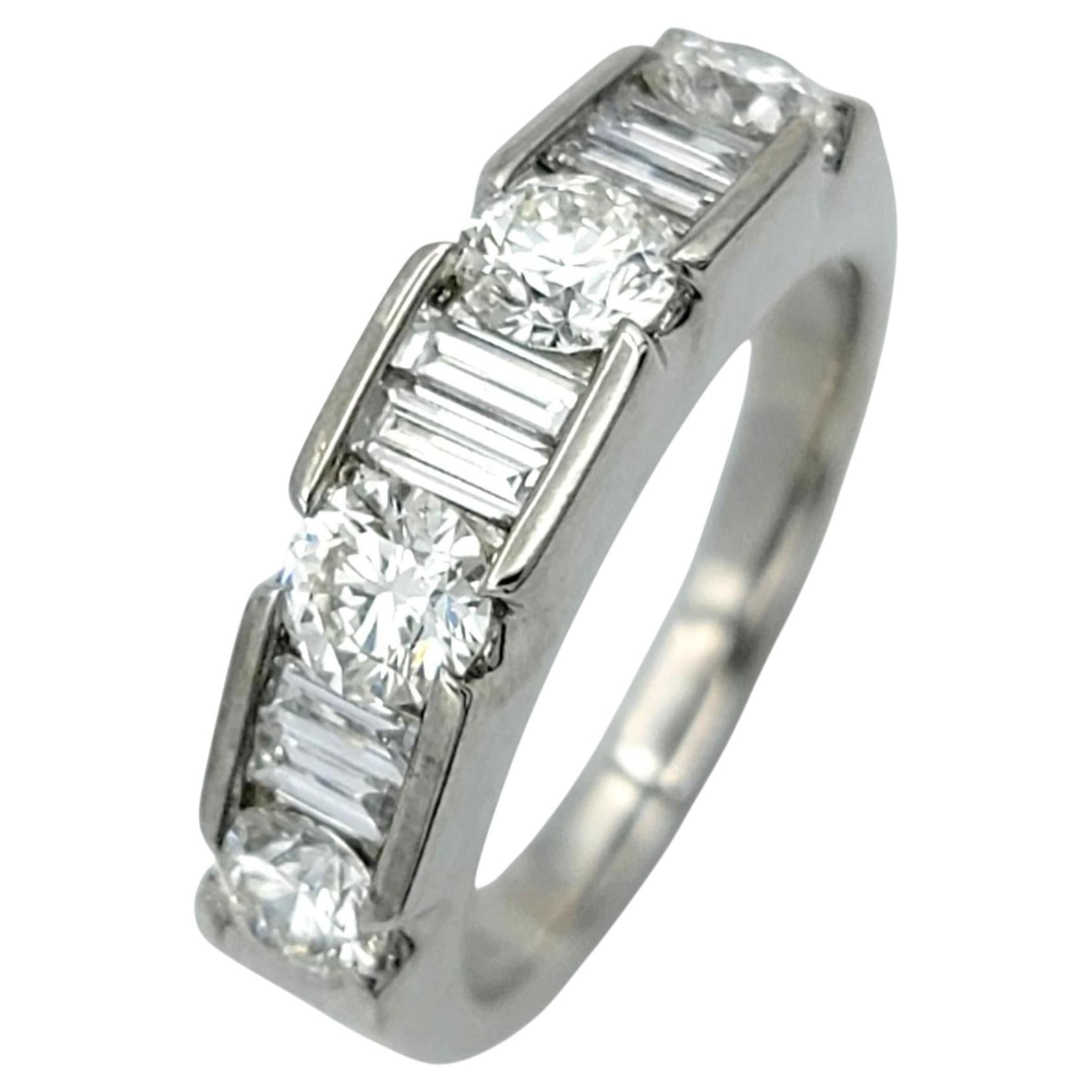 2.00 Carat Total Alternating Baguette and Round Diamond Band Ring in Platinum