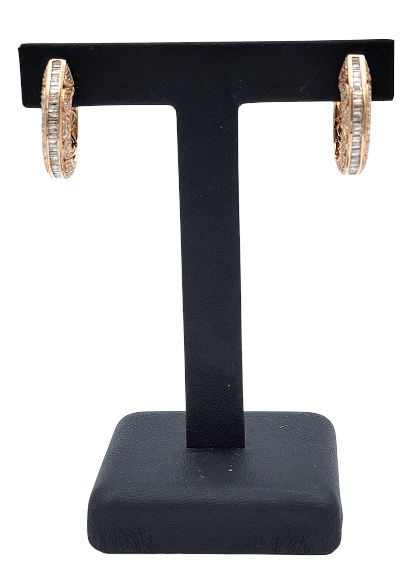 Pendientes de aro adornados con diamantes talla múltiple de 2,00 quilates totales en oro rosa de 14 quilates en venta 4