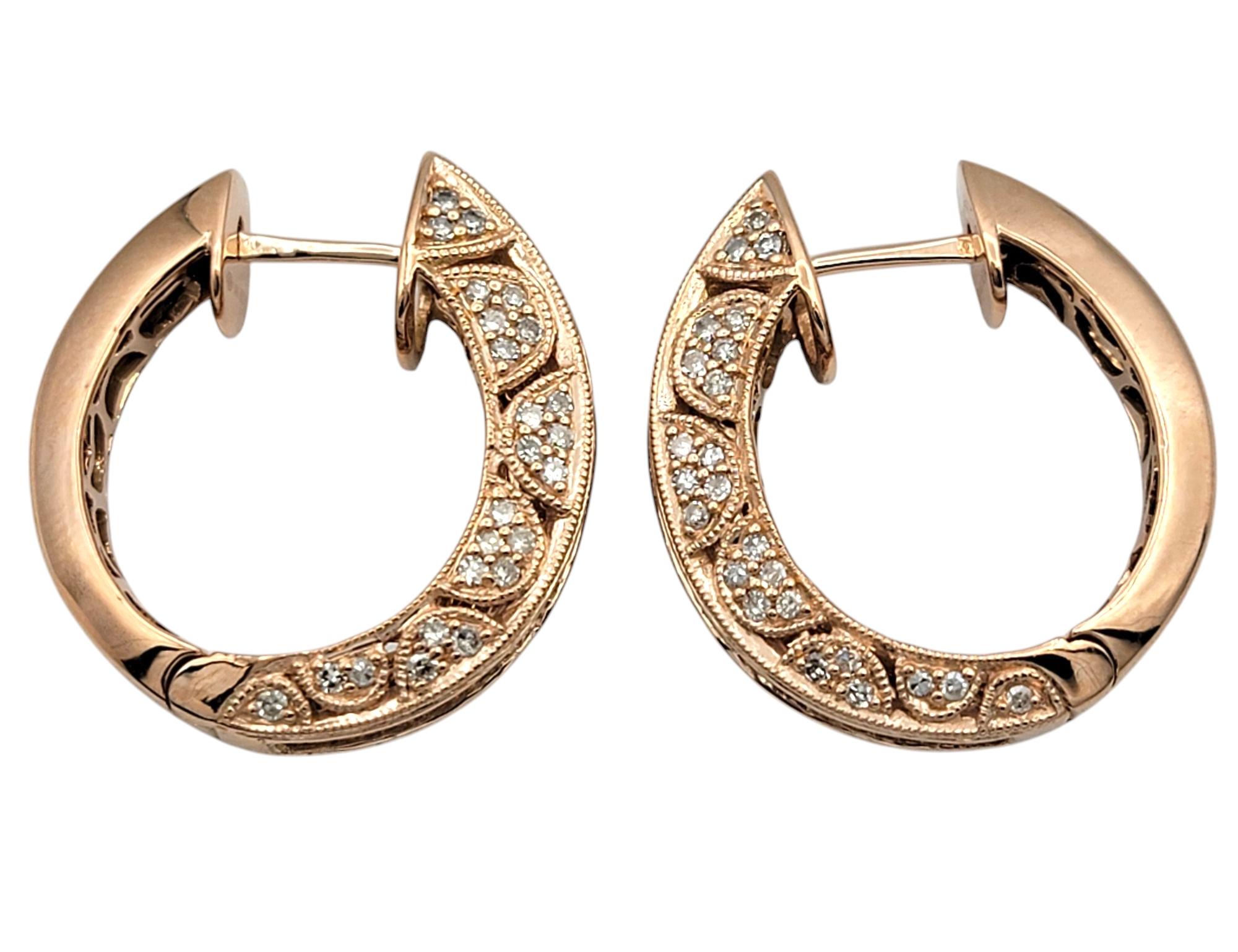 Pendientes de aro adornados con diamantes talla múltiple de 2,00 quilates totales en oro rosa de 14 quilates en Bueno estado para la venta en Scottsdale, AZ