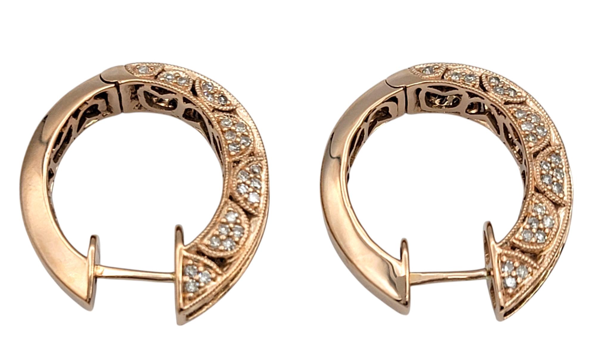 De las mujeres Pendientes de aro adornados con diamantes talla múltiple de 2,00 quilates totales en oro rosa de 14 quilates en venta