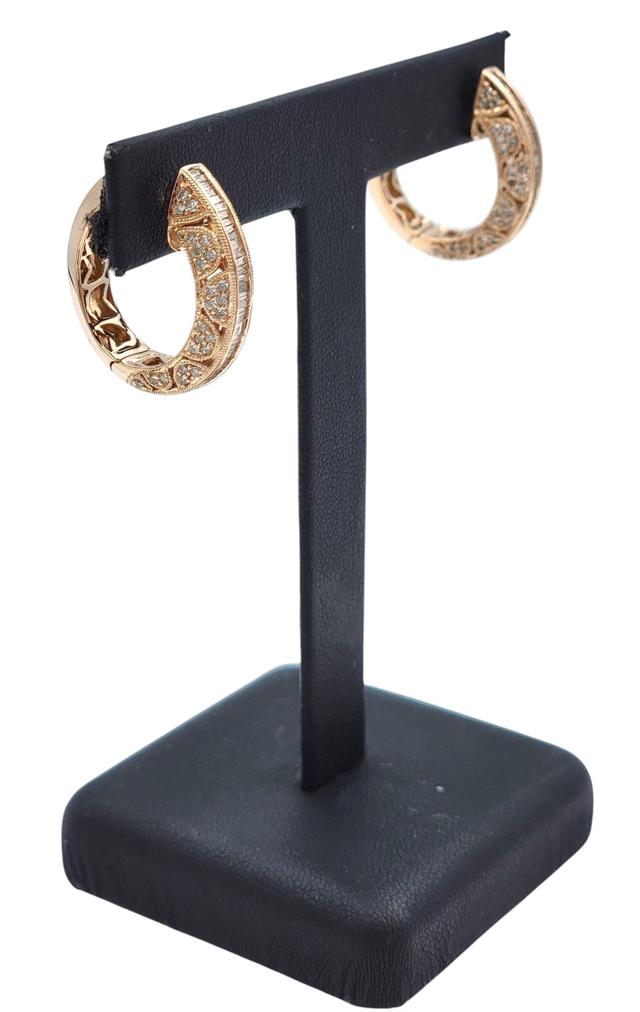 Pendientes de aro adornados con diamantes talla múltiple de 2,00 quilates totales en oro rosa de 14 quilates en venta 3