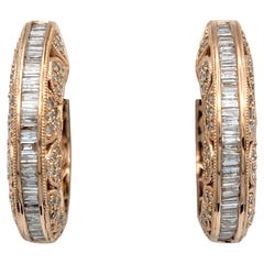 2,00 Karat Gesamt Multi Cut Diamant-Ohrringe aus 14 Karat Roségold mit verschnörkelten Creolen