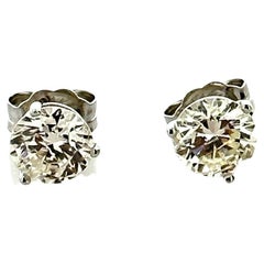 Clous d'oreilles en or blanc 14K avec diamant rond naturel de 2,00 carats au total