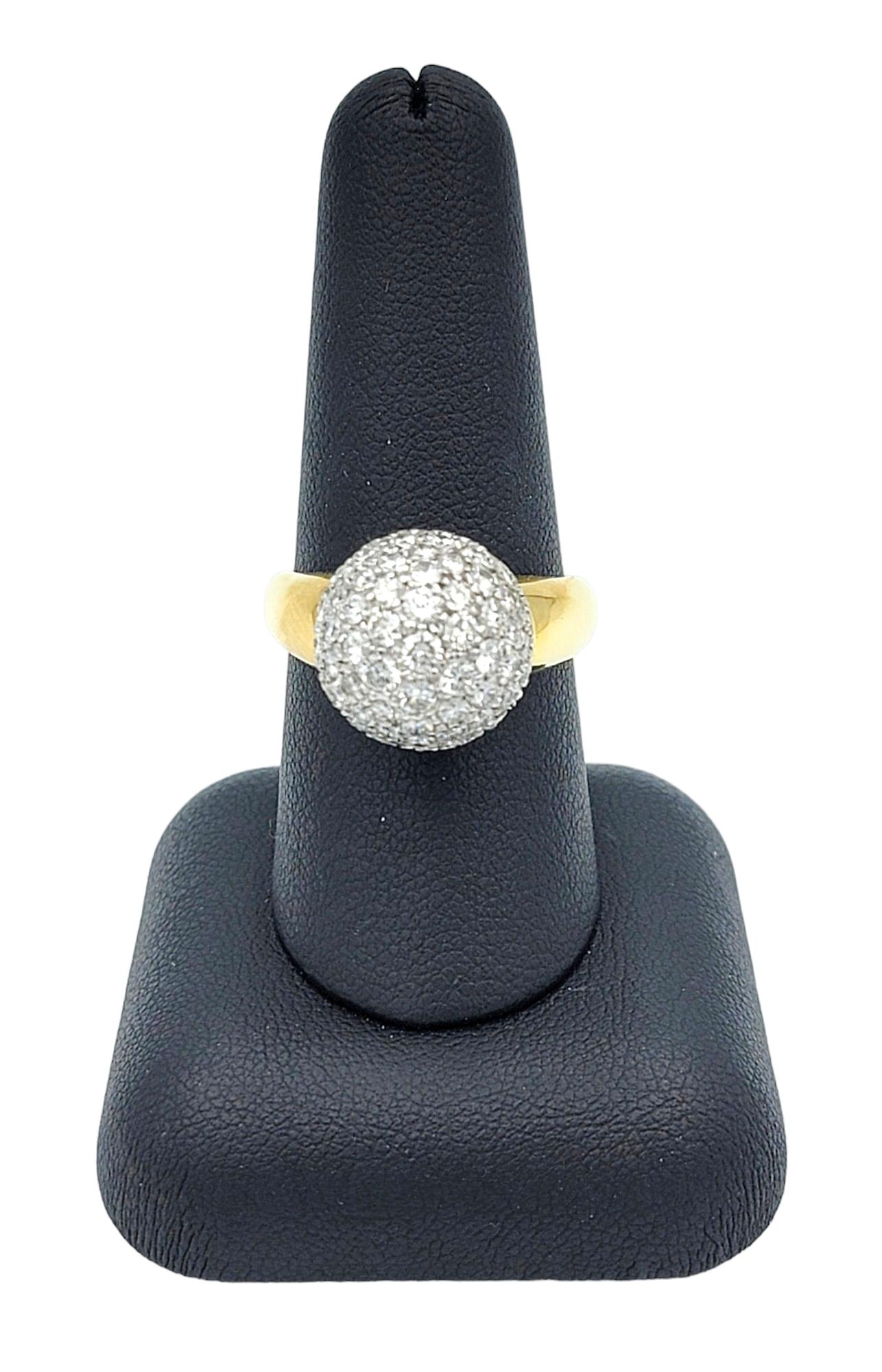 2.00 Carat Total Pave Diamond Clustered Dome Ring 18 Karat Yellow Gold, F-G / VS For Sale 5
