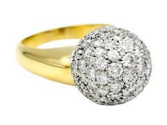 High Profile Pavé Diamond Clustered Dome Cocktail Ring 18 Karat Yellow Gold