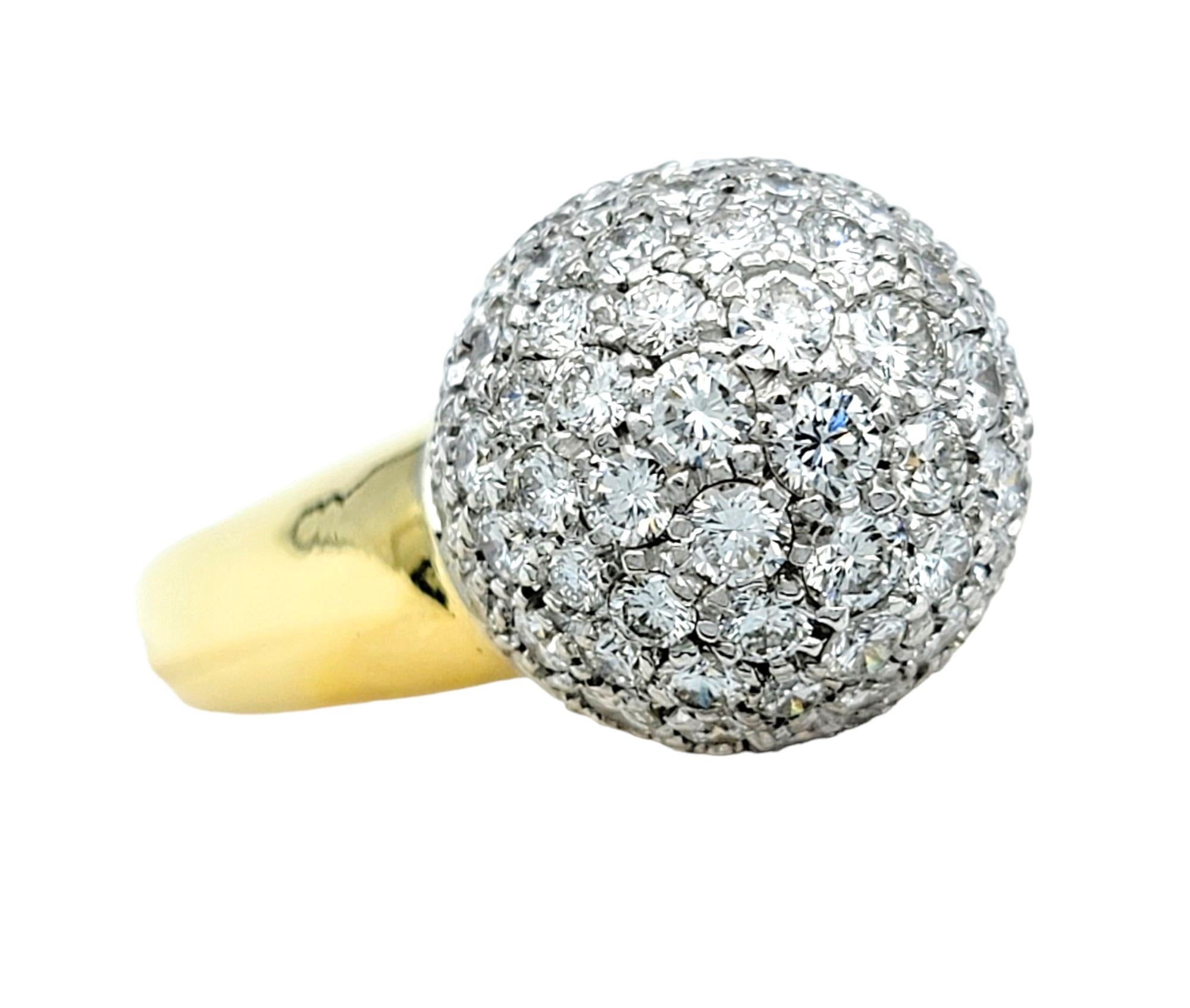 Contemporary 2.00 Carat Total Pave Diamond Clustered Dome Ring 18 Karat Yellow Gold, F-G / VS For Sale