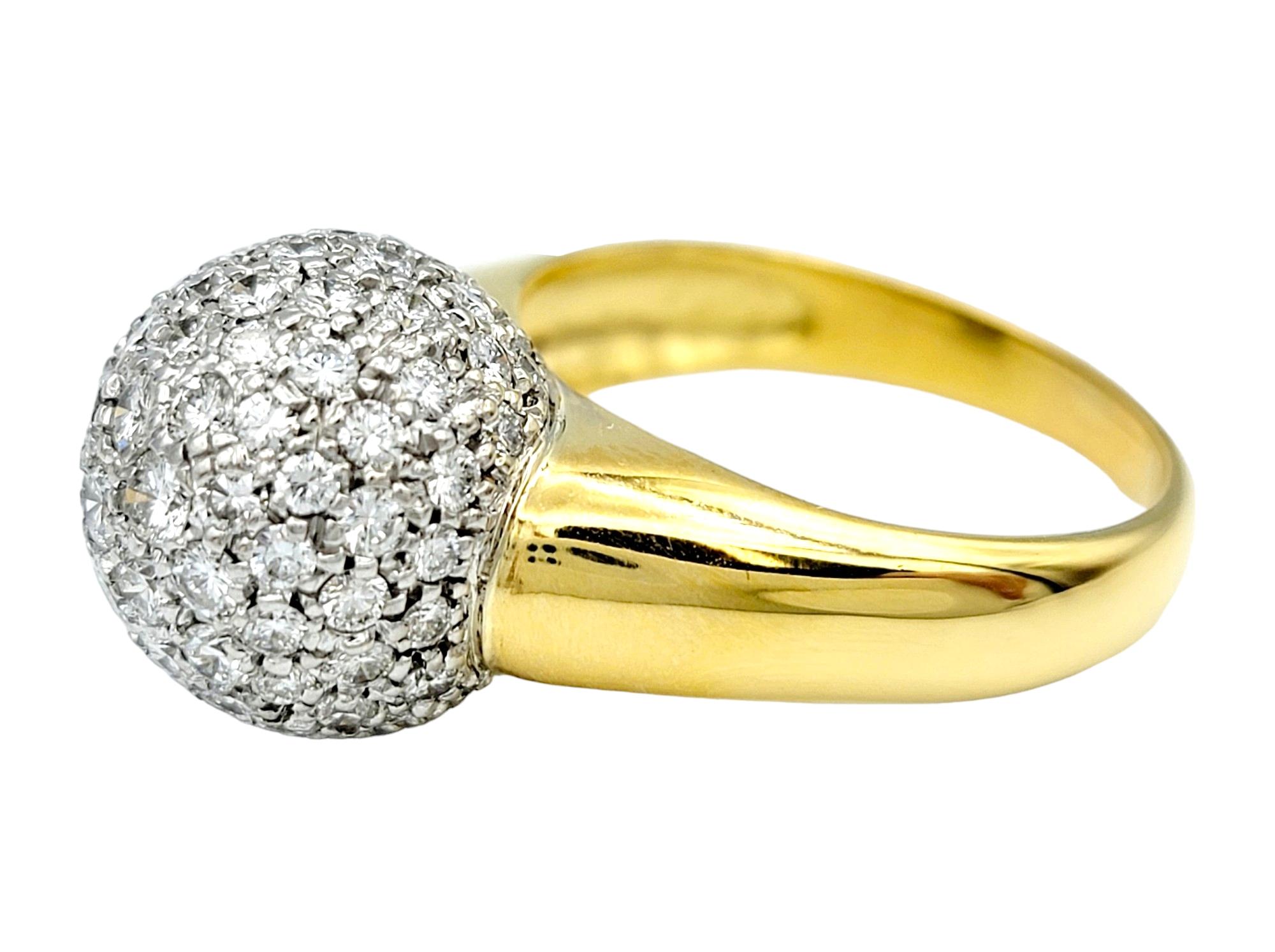Women's 2.00 Carat Total Pave Diamond Clustered Dome Ring 18 Karat Yellow Gold, F-G / VS For Sale