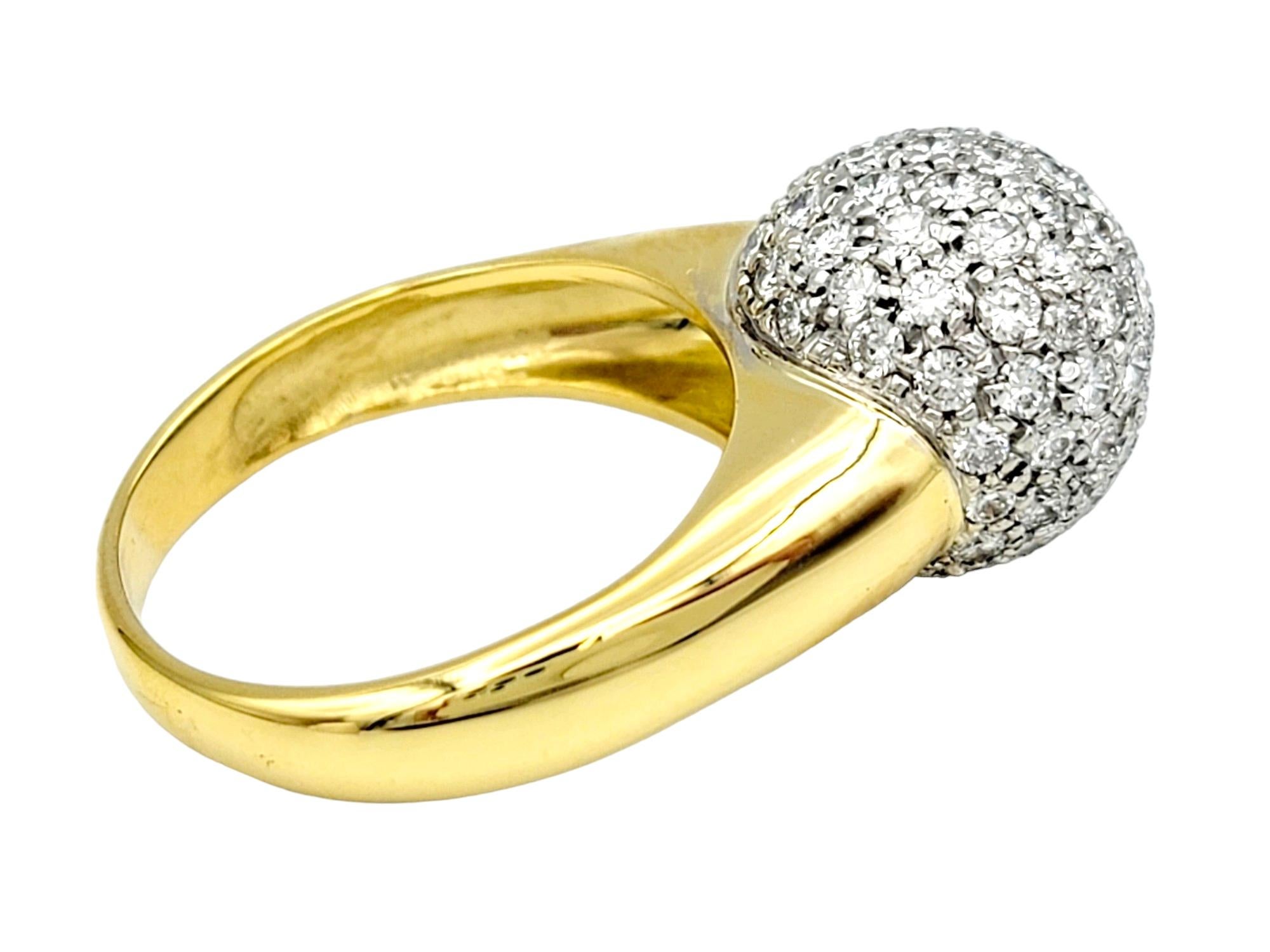 2.00 Carat Total Pave Diamond Clustered Dome Ring 18 Karat Yellow Gold, F-G / VS For Sale 1