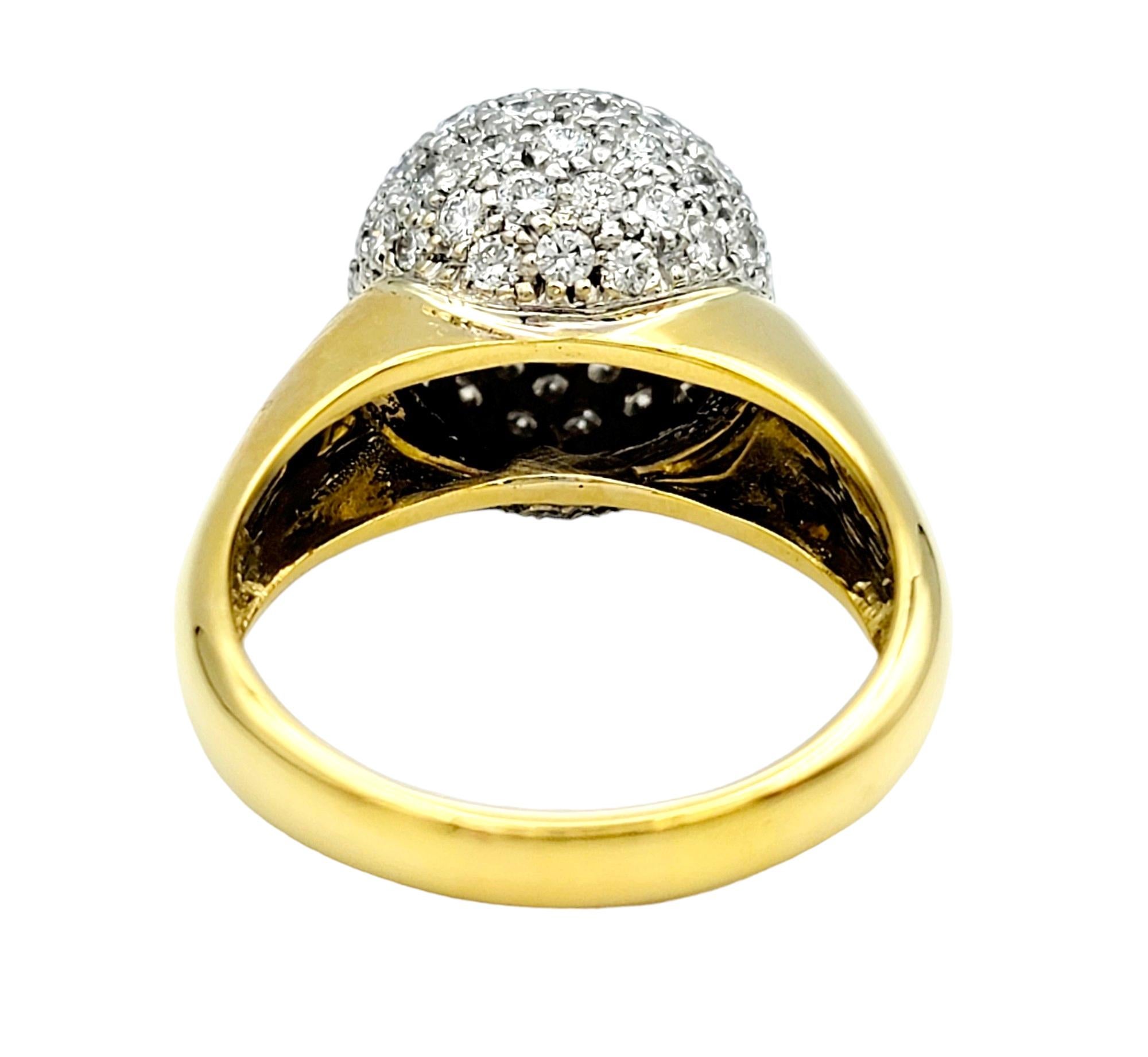 2.00 Carat Total Pave Diamond Clustered Dome Ring 18 Karat Yellow Gold, F-G / VS For Sale 2