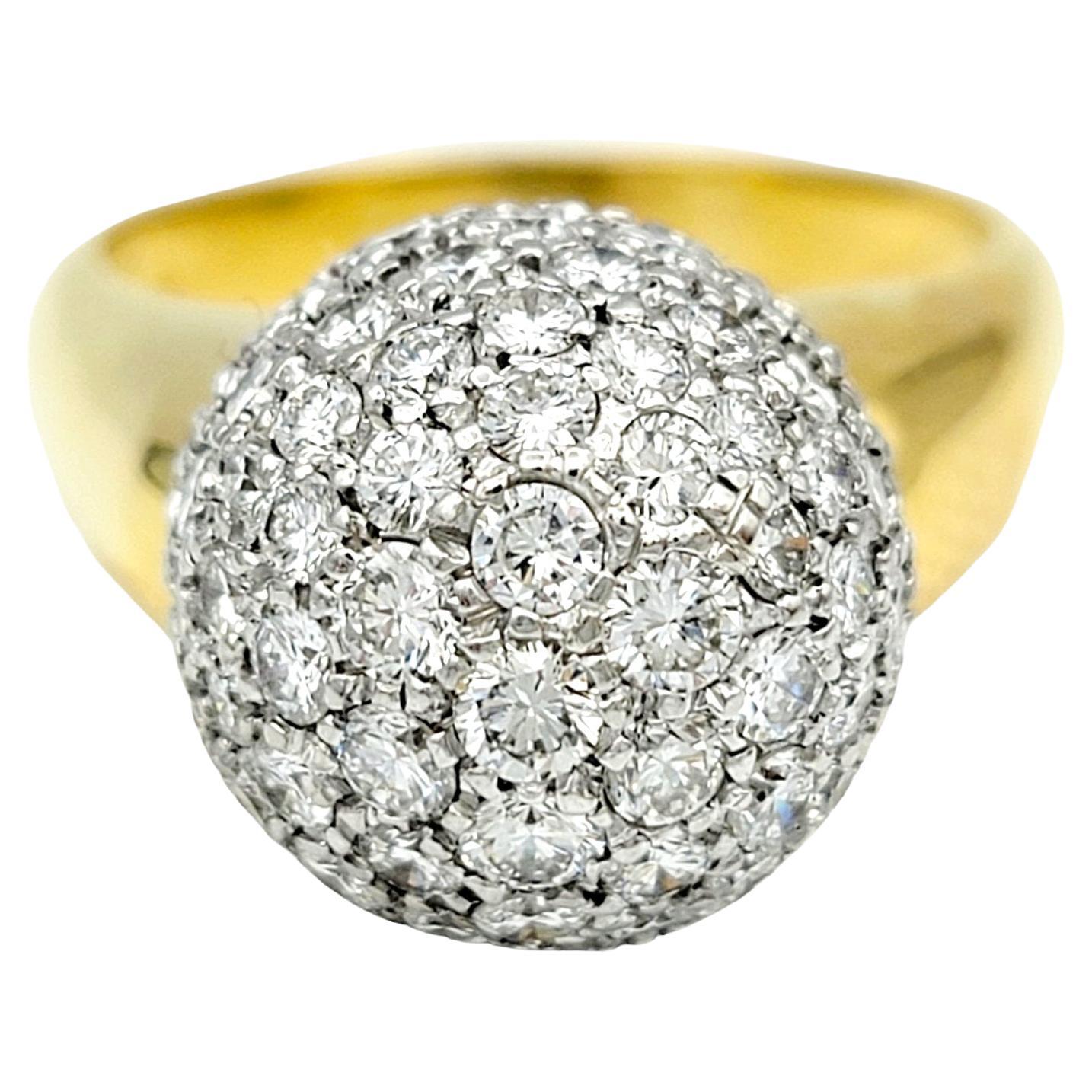 2.00 Carat Total Pave Diamond Clustered Dome Ring 18 Karat Yellow Gold, F-G / VS For Sale